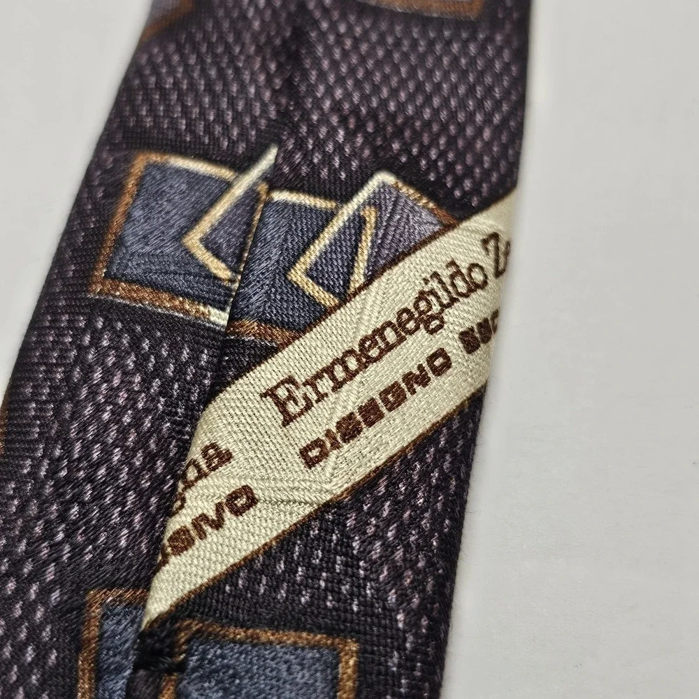 Ermenegildo‎ Zegna Disegno Esclusivo Silk Neck Tie Purple Gray Geometric Italy